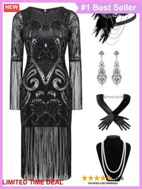 Plus Size 1920s Flapper Sequin Dress with Accessories
